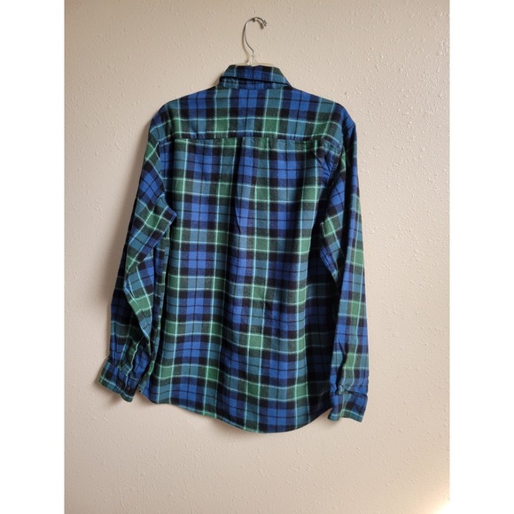 LL Bean Mens Flannel Shirt M Reg Traditional Fit Plaid Green Blue Button Up - Picture 2 of 7